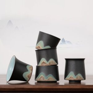 handmade japanese mountain motif ceramic japanese tea cup
