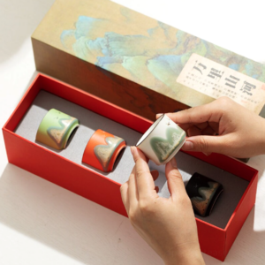 japanese ceramic mountain landscape tea cup set of 4 2.4oz gift box