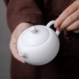 japanese mutton fat jade white ceramic teapot full product view 6.76oz