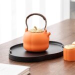 japanese persimmon ceramic teapot orange 17oz full set with teacups and tray