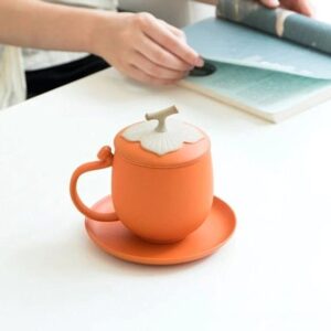 japanese persimmon loose leaf tea infuser mug full set with saucer lid infuser
