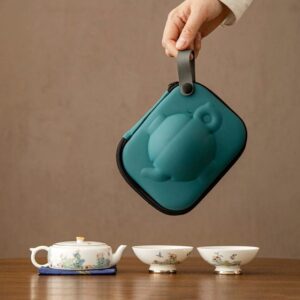5oz Japanese porcelain travel tea set with hard carrying case full set view