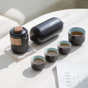 complete japanese portable ceramic travel tea set 5.75oz with carry case