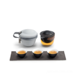 full open view of 6.7oz japanese portable travel glass ceramic tea set with carrying case