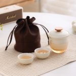 full set of 7.4oz japanese portable travel tea set with glass gaiwan and two ceramic cups