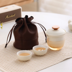 full set of 7.4oz japanese portable travel tea set with glass gaiwan and two ceramic cups