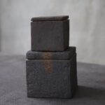 japanese square ceramic loose leaf tea canister deep charcoal with brown band