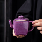japanese square purple ceramic teapot 6oz main view