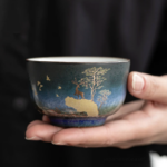 hand-painted deer motif japanese tea bowl ceramic teacup