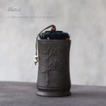 black japanese style bamboo carved ceramic tea caddy