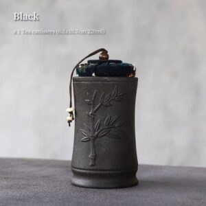 black japanese style bamboo carved ceramic tea caddy