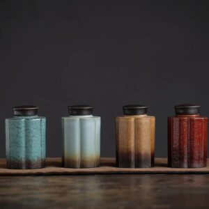 japanese tea caddy ceramic tea storage canister with sealed lid