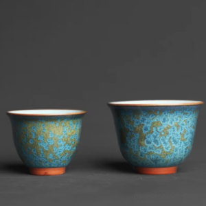 handcrafted japanese ceramic tea cup set two sizes kiln glaze