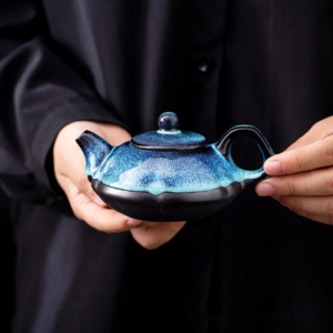 japanese style tenmoku yohen blue-green ceramic teapot 5.4oz
