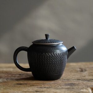 japanese textured black porcelain teapot 5.4oz full product view