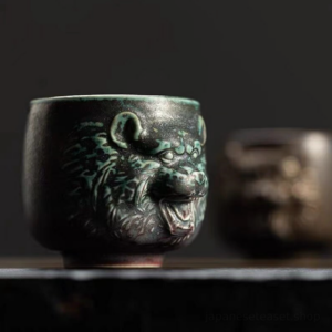 handcrafted 3d tiger relief japanese ceramic tea cup 6oz