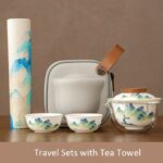 full set of portable japanese travel tea set in gray carrying case with leather handle