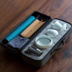 complete japanese white porcelain travel tea set with carrying case full set view