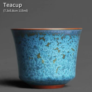 handcrafted japanese style turquoise ceramic tea cup 4oz front view