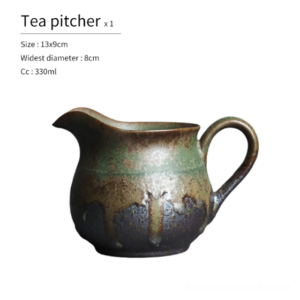 Japanese vintage bronze green fairness cup 11oz ceramic tea pitcher side view