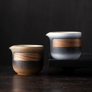 japanese vintage ceramic fairness cup with wood band side view