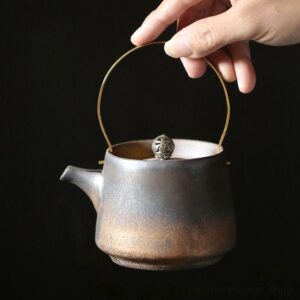 japanese vintage ceramic teapot 7oz with metal handle full view