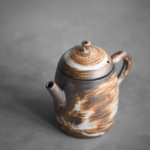 front view of japanese wabi-sabi marbled ceramic japanese teapot 3.7oz