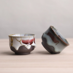 handmade japanese wabi-sabi ceramic tea cup with crackle glaze