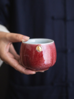 set of 2 handcrafted japanese wedding red glaze ceramic tea cups 5.75oz