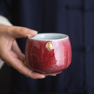 set of 2 handcrafted japanese wedding red glaze ceramic tea cups 5.75oz