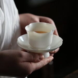 japanese white porcelain flower rim tea cup and saucer 2oz main product view