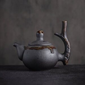 handcrafted japanese zen black clay teapot full view 8oz