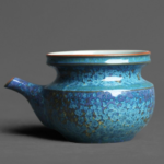 Jun Kiln Broad-Mouth Japanese Fairness Cup 5.75oz blue glaze side view