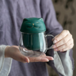 loose leaf tea infuser mug cat design clear glass body