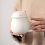 loose leaf tea infuser mug with cute cat lid white variant full view
