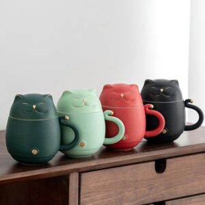 10oz cute cat shaped loose leaf tea infuser mug full product view