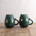 japanese matte green cat shaped loose leaf tea infuser mug main view