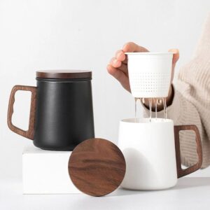 14oz loose leaf tea infuser mug ceramic with wood handle main view
