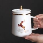 japanese loose leaf tea infuser mug 13oz with deer design product full view