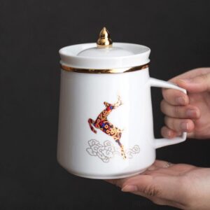 japanese loose leaf tea infuser mug 13oz with deer design product full view