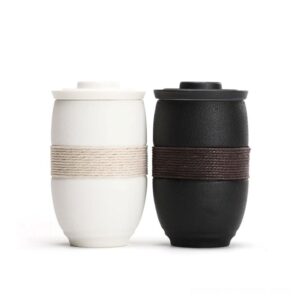 9.5oz ceramic loose leaf tea infuser mug with infuser and lid disassembled