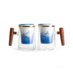 14oz loose leaf tea infuser mug glass with wooden handle and ceramic infuser full product view