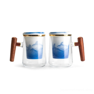 14oz loose leaf tea infuser mug glass with wooden handle and ceramic infuser full product view