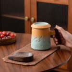 loose leaf tea infuser mug with wood handle and lid product main view