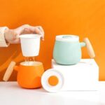 13.5oz ceramic loose leaf tea infuser mug with infuser lid and wood handle