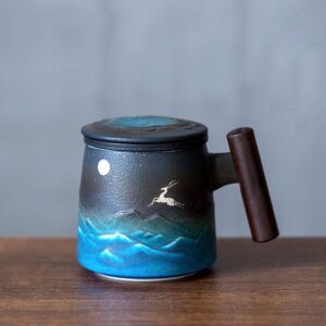 14.5oz loose leaf tea infuser mug with moon deer motif ceramic tea cup