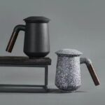 japanese loose leaf tea infuser mug with built in strainer and wood handle
