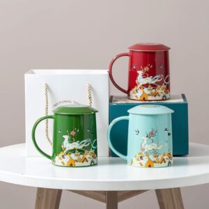 12oz ceramic loose leaf tea infuser mug with auspicious traditional pattern