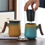 14oz loose leaf tea infuser mug with natural wooden handle