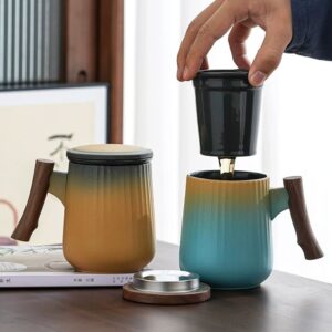 14oz loose leaf tea infuser mug with natural wooden handle